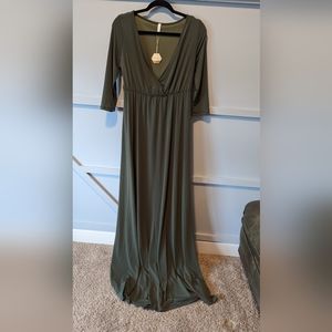 PinkBlush Olive Green Draped 3/4 Sleeve Maternity Maxi Dress Medium
